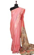 Soft Bhagalpuri Silk Saree in Hand Paint Madhubani Art with Gicha Tussar Pallu in Rose Pink