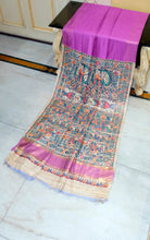 Soft Handwoven Bhagalpuri Silk Saree with Hand-Painted Madhubani Tussar Gicha Pallu