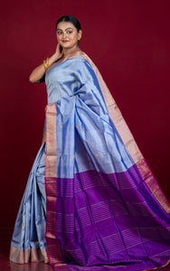 Handwoven Bishnupuri Chatai Medium Border Katan Silk Saree in Pyne Green, Red, Royal Blue and Matt Golden