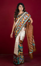 Hand Batik Soft Bishnupuri Pure Silk Saree in Off White, Brown and Multicolored