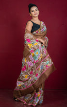 Hand Batik Soft Bishnupuri Pure Silk Saree in Chocolate Brown, Off White and Multicolored