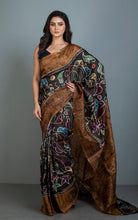 Hand Batik Soft Bishnupuri Pure Silk Saree in Dark Brown, Amber, Off-white and Multicolored