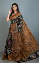 Hand Batik Soft Bishnupuri Pure Silk Saree in Dark Brown, Amber, Off-white and Multicolored