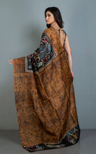 Hand Batik Soft Bishnupuri Pure Silk Saree in Dark Brown, Amber, Off-white and Multicolored