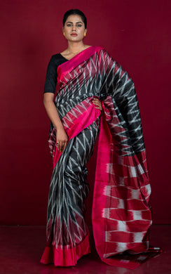 Bishnupuri 4D Double Ikkat Pure Silk Saree in Black and Multicolored