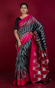 Bishnupuri 4D Double Ikkat Pure Silk Saree in Black and Multicolored