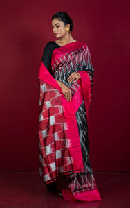 Bishnupuri 4D Double Ikkat Pure Silk Saree in Black and Multicolored