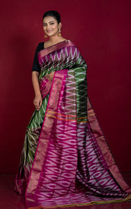 Bishnupuri 4D Double Ikkat Pure Silk Saree in Heena Green and Multicolored