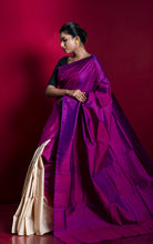 Designer Half Bishnupuri Katan Pure Silk and Half Gachi Tussar Silk Saree in Dark Magenta and Beige