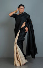 Designer Half Bishnupuri Katan Pure Silk and Half Gachi Tussar Silk in Black and Beige