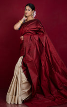 Designer Half Bishnupuri Katan Pure Silk and Half Gachi Tussar Silk in Maroon and Beige