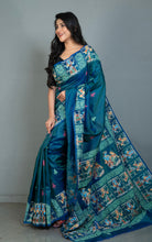 Bishnupuri Patachitra Hand Fabric Art Katan Silk Saree — Peacock Teal Blue