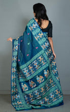 Bishnupuri Patachitra Hand Fabric Art Katan Silk Saree — Peacock Teal Blue