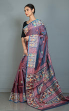 Bishnupuri Patachitra Hand Fabric Art Katan Silk Saree — Dual-Tone Wine & Blue