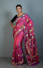 Parsi Hand Work on Soft Bishnupuri Katan Silk Saree in Liseran Purple and Multicolored