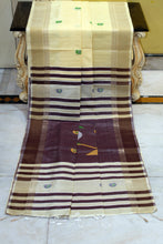 Handwoven Bishnupuri Kalakshetra Katan Silk Saree in Lemon Chiffon, Woody Brown, Off White and Yellow