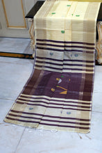 Handwoven Bishnupuri Kalakshetra Katan Silk Saree in Lemon Chiffon, Woody Brown, Off White and Yellow