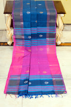 Handwoven Bishnupuri Kalakshetra Katan Silk Saree in Dusky Blue, Purplish Pink, Off White and Parmesan