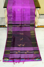 Handwoven Bishnupuri Kalakshetra Katan Silk Saree in Puprle, Off White, Parmesan and Dark Byzantium