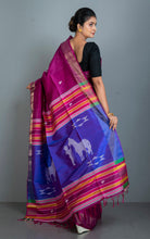 Handwoven Bishnupuri Kalakshetra Katan Silk Saree in Purple, Royal Blue and Multicolored