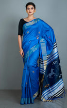 Handwoven Bishnupuri Kalakshetra Katan Silk Saree in Bright Blue, Grey, Sapphire Blue and Multicolored