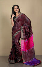 Handwoven Bishnupuri Checks Katan Silk Saree in Garnet, Off White, Bright Pink and Purple