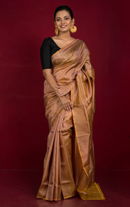 Soft Woven Bishnupuri Katan Silk Saree in Dual Tone Copper
