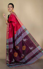 Handwoven Bishnupuri Kalakshetra Katan Silk Saree in Red, Wine and Multicolored