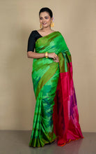 Bishnupuri Pochampally Ikkat Silk Saree in Green. Cerise Pink and Multicolored