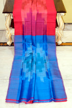 Bishnupuri Pochampally Ikkat Silk Saree in Bean Red, Dark Raspberry and French Blue