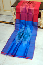 Bishnupuri Pochampally Ikkat Silk Saree in Bean Red, Dark Raspberry and French Blue