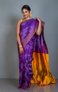 Bishnupuri Pochampally Ikkat Silk Saree in Purple, Golden Yellow and Multicolored