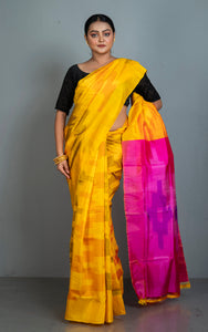 Bishnupuri Pochampally Ikkat Silk Saree in Golden Yellow and Multicolored