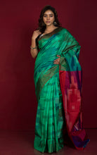 Bishnupuri Pochampally Ikkat Silk Saree in Myrtle Green, Red and Multicolored