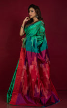 Bishnupuri Pochampally Ikkat Silk Saree in Myrtle Green, Red and Multicolored