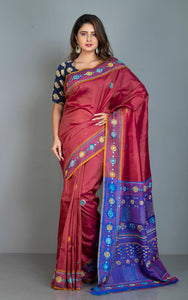 Lambani Hand Work on Soft Bishnupuri 3D Katan Silk Saree in Brick Red, Orange, Royal  Blue and Multicolored