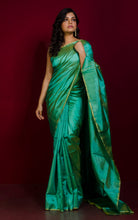 Soft Woven Bishnupuri Katan Silk Saree in Dual Tone Sea Green