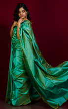 Soft Woven Bishnupuri Katan Silk Saree in Dual Tone Sea Green
