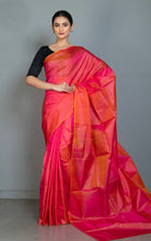 Soft Woven Bishnupuri Katan Silk Saree in Watermelon Red with Yellowish Tinge