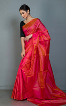 Soft Woven Bishnupuri Katan Silk Saree in Watermelon Red with Yellowish Tinge