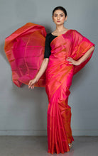 Soft Woven Bishnupuri Katan Silk Saree in Watermelon Red with Yellowish Tinge