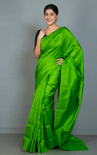 Soft Woven Bishnupuri Katan Silk Saree in Bright Lawn Green