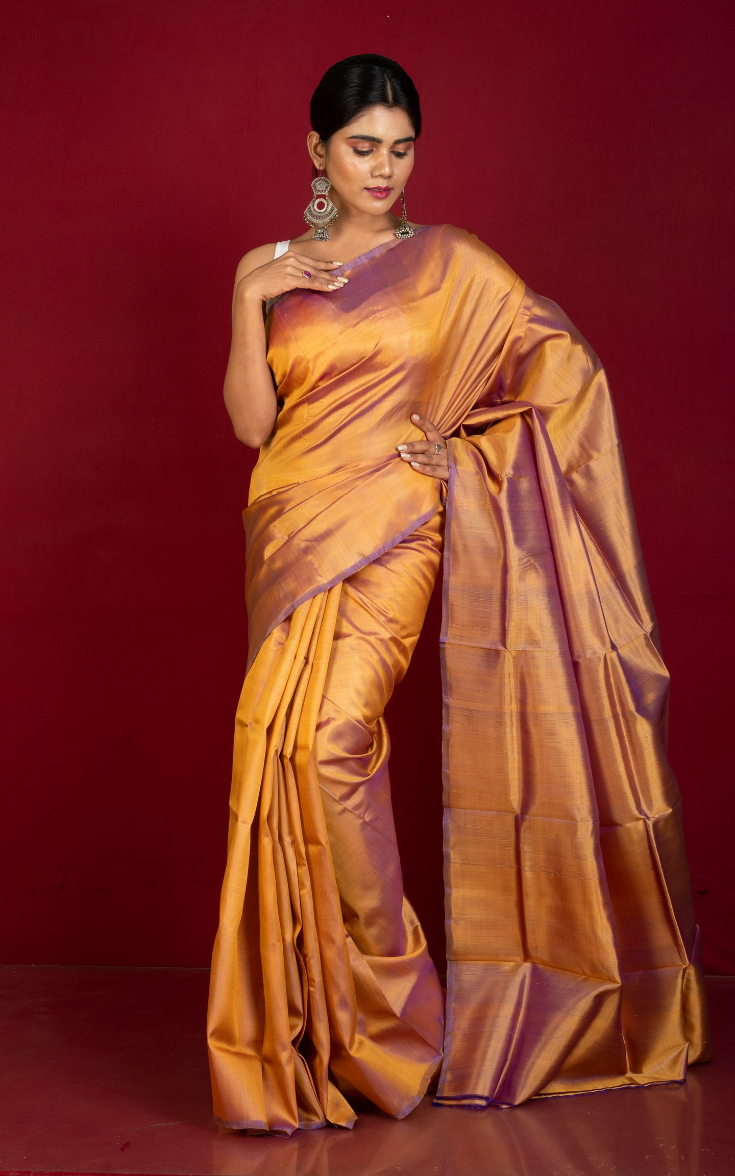 Soft Woven Bishnupuri Katan Silk Saree in Bronze