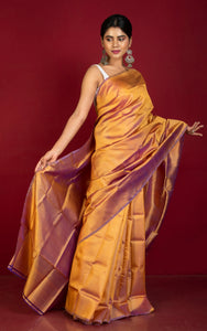 Soft Woven Bishnupuri Katan Silk Saree in Bronze