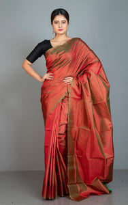 Soft Woven Bishnupuri Katan Silk Saree in Rustic Red