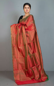 Soft Woven Bishnupuri Katan Silk Saree in Rustic Red