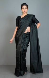 Soft Woven Bishnupuri Katan Silk Saree in Raven Black