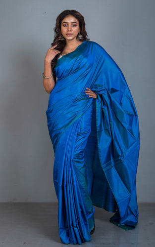 Soft Woven Bishnupuri Katan Silk Saree in Sapphire Blue