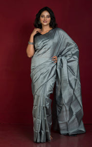 Soft Woven Bishnupuri Katan Silk Saree in Slate Grey