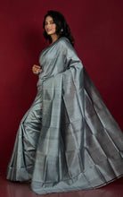 Soft Woven Bishnupuri Katan Silk Saree in Slate Grey